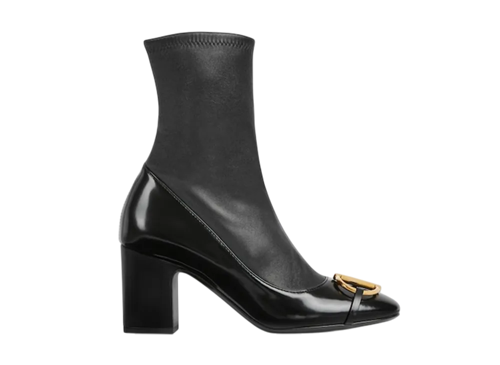 グッチ ウィメンズ ハーフ ホースビット付き アンクルブーツ "ブラック ストレッチレザー"