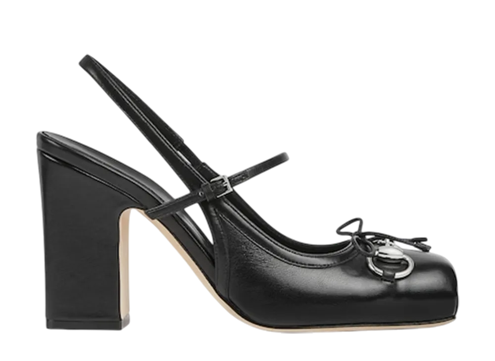 グッチ ウィメンズ ホースビット スリングバック パンプス "ブラックレザー"