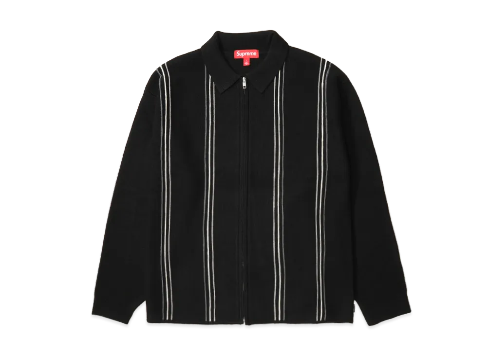Supreme Stripe Zip Up Polo Sweater "Black"