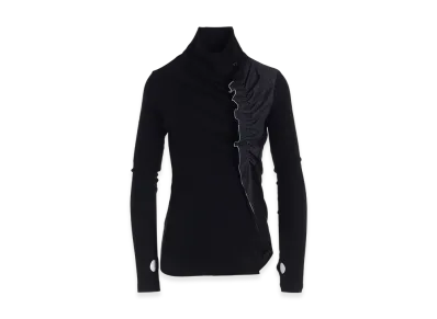 Y's Rib/Denim Combination High Neck T With Gathers "Indigo"