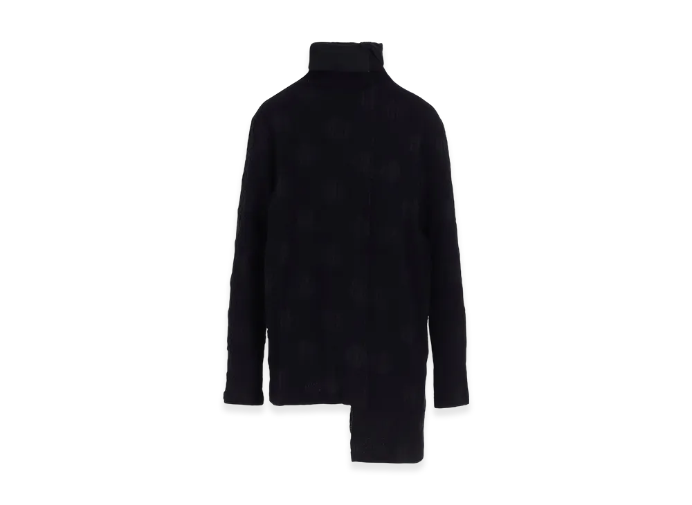 Y's Polka Dot JQ High Neck Asymmetric T "Navy"