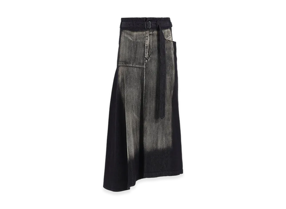 Y's Spotted Denim Right Side Flare Skirt "Black"