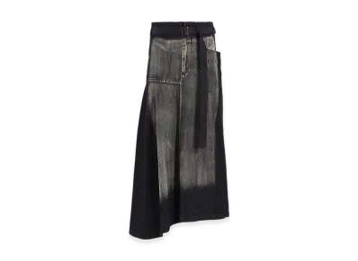 Y's Spotted Denim Right Side Flare Skirt "Black"