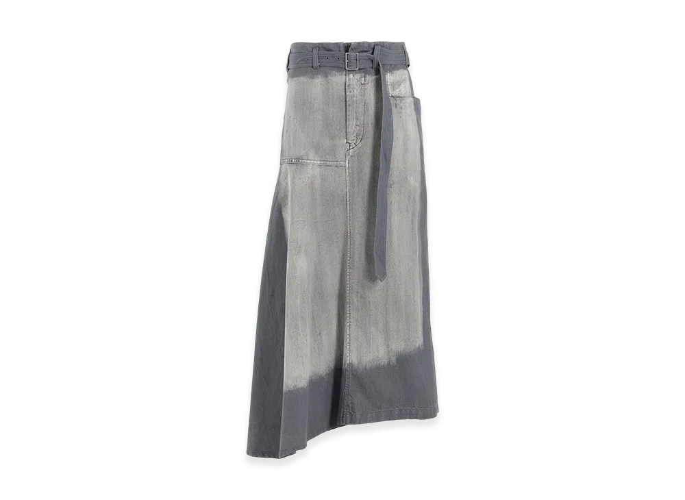 Y's Spotted Denim Right Side Flare Skirt "Grey"