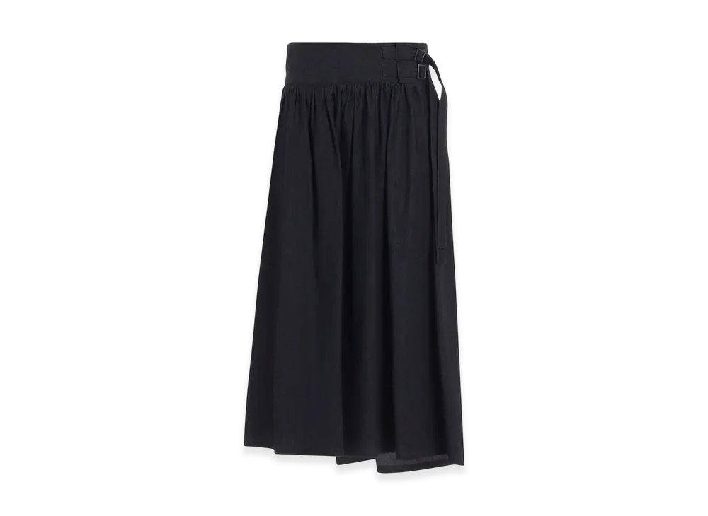 Y's 6OZ Denim Garmentfinish Asymmtric Gather Skirt "Black"