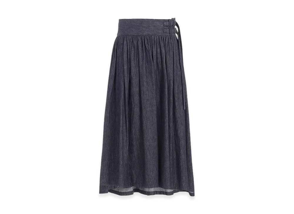 Y's 6OZ Denim Garmentfinish Asymmtric Gather Skirt "Indigo"