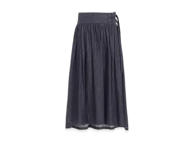 Y's 6OZ Denim Garmentfinish Asymmtric Gather Skirt "Indigo"