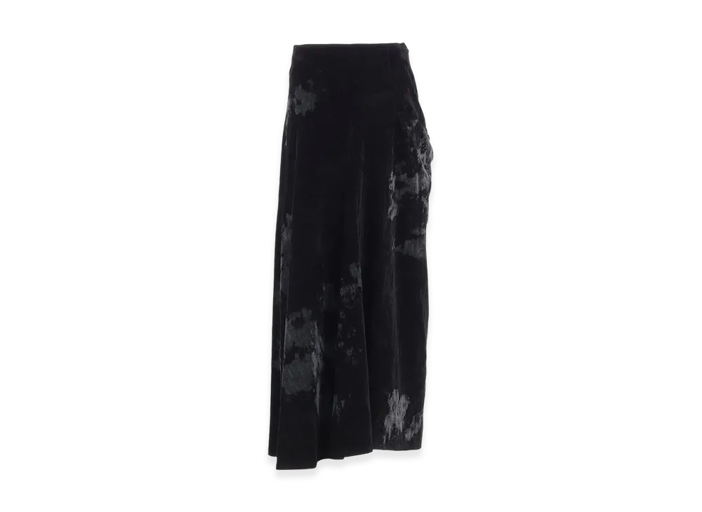 Y's Discharge-Printed Velvet Side Drape Skirt "Black"