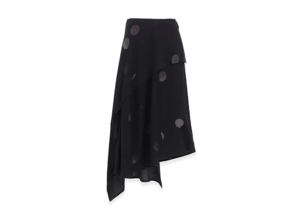 Y's Butterfly-Print Dungaree Twill Asymmetric Midi Skirt "Black"