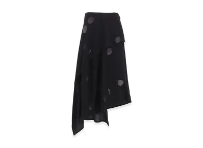 Y's Butterfly-Print Dungaree Twill Asymmetric Midi Skirt "Black"
