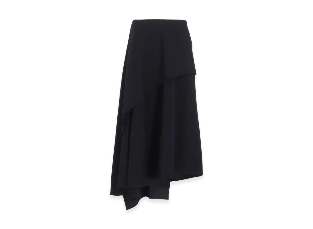 Y's Wool Gabardine Middle Length Asymmetric Skirt "Black"