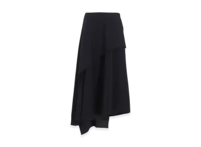 Y's Wool Gabardine Middle Length Asymmetric Skirt "Black"