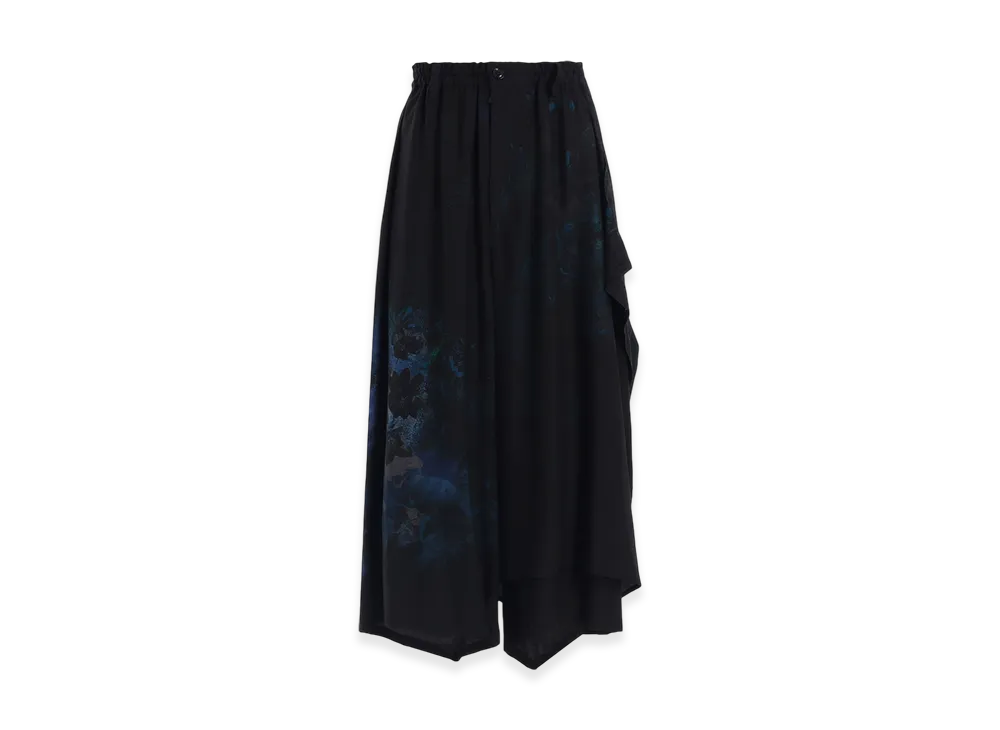 Y's Flower/Lace-Preint Dungaree Twill Pants "Blue"
