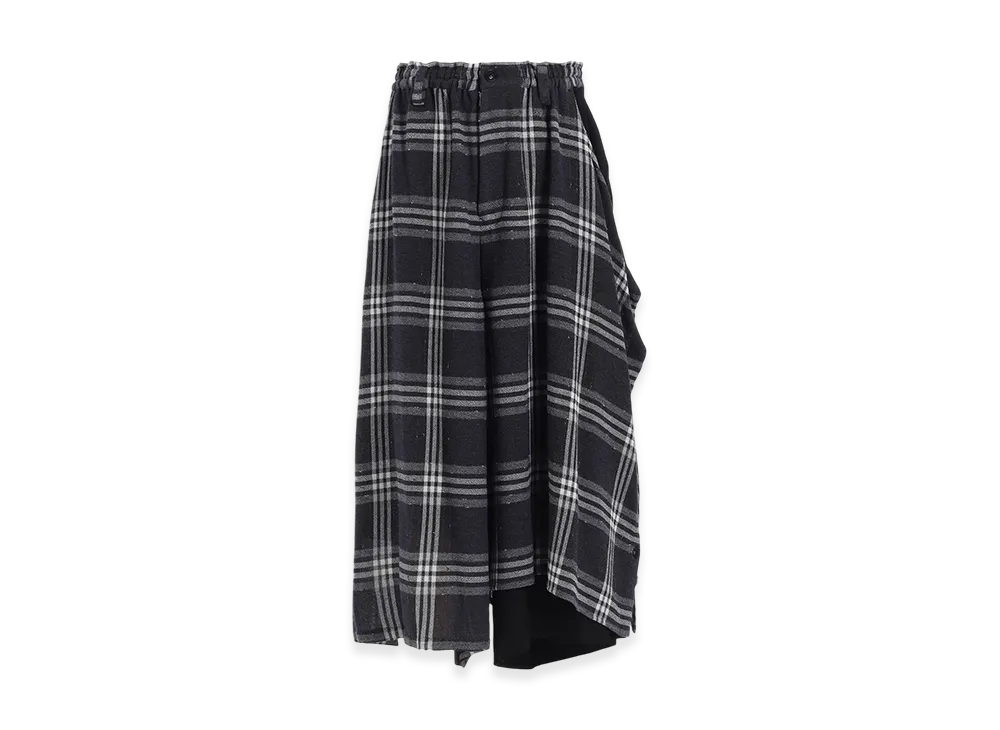 Y's Gauze Plaid Left Double Button Open Pants "Navy"