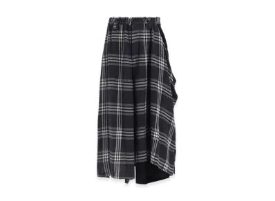 Y's Gauze Plaid Left Double Button Open Pants "Navy"