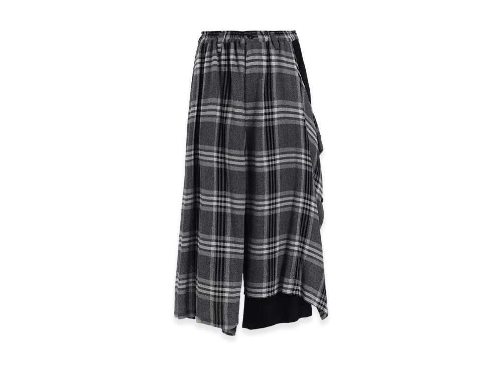 Y's Gauze Plaid Left Double Button Open Pants "Grey"
