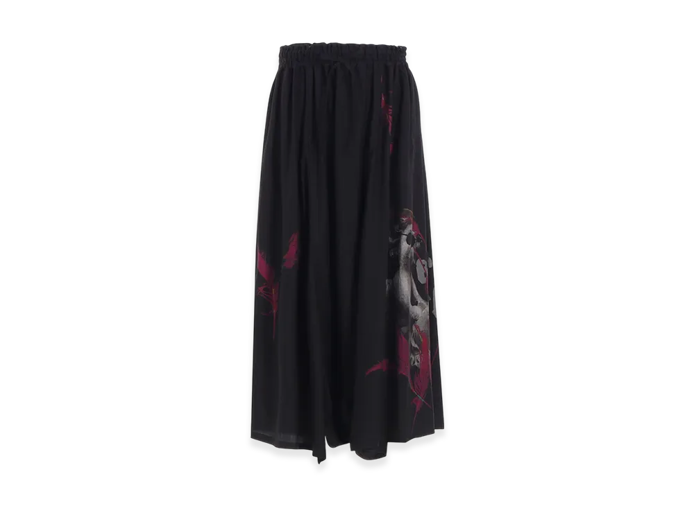 Y's Angel-Print Dungaree Twill Gathered Pants "Bordeaux"
