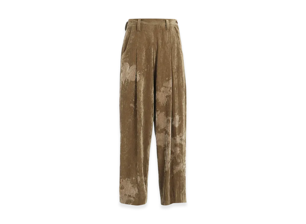 Y's Discharge-Printed Velvet Pleated Pants "Beige"