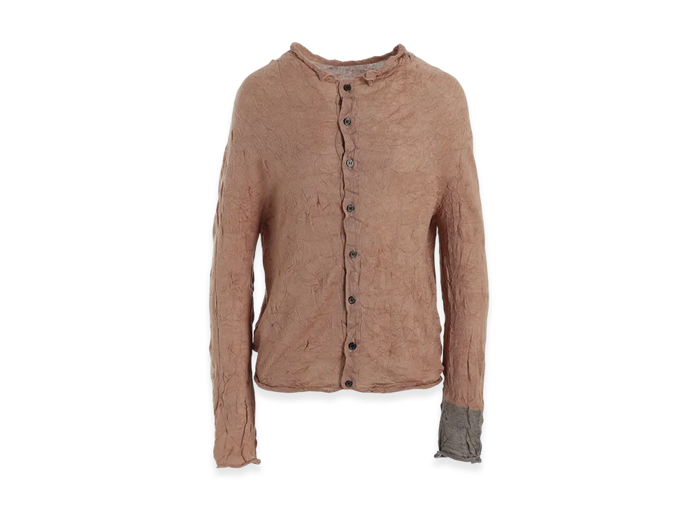 Y's Off Neck Wrinkled Long Sleeve Cardigan "Pink"