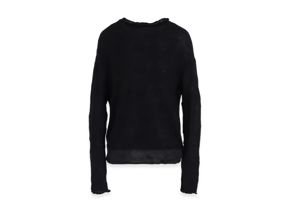 Y's Off Neck Wrinkled Long Sleeve Pullover "Black"