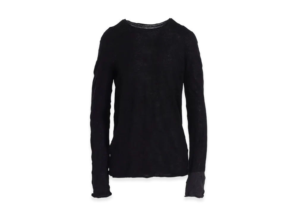 Y's Round Neck Wrinkled Long Sleeve Pullover "Black"