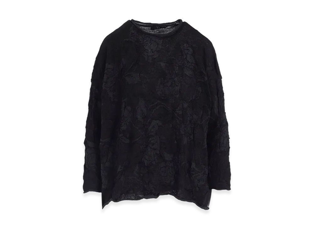 Y's Big Flower Wrinkled Big Knit Pullover "Black"