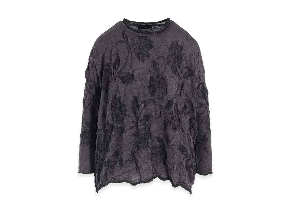 Y's Big Flower Wrinkled Big Knit Pullover "Purple"