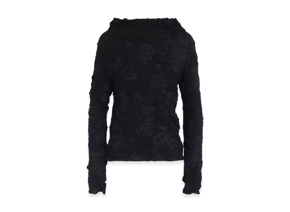 Y's Big Flower Wrinkled Knit Pullover "Black"