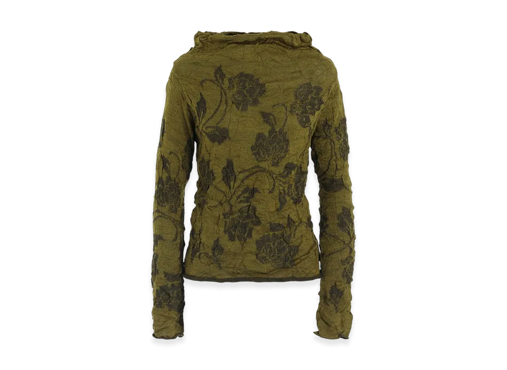 Y's Big Flower Wrinkled Knit Pullover "Khaki"