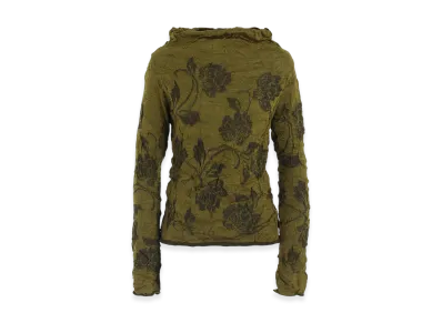 Y's Big Flower Wrinkled Knit Pullover "Khaki"