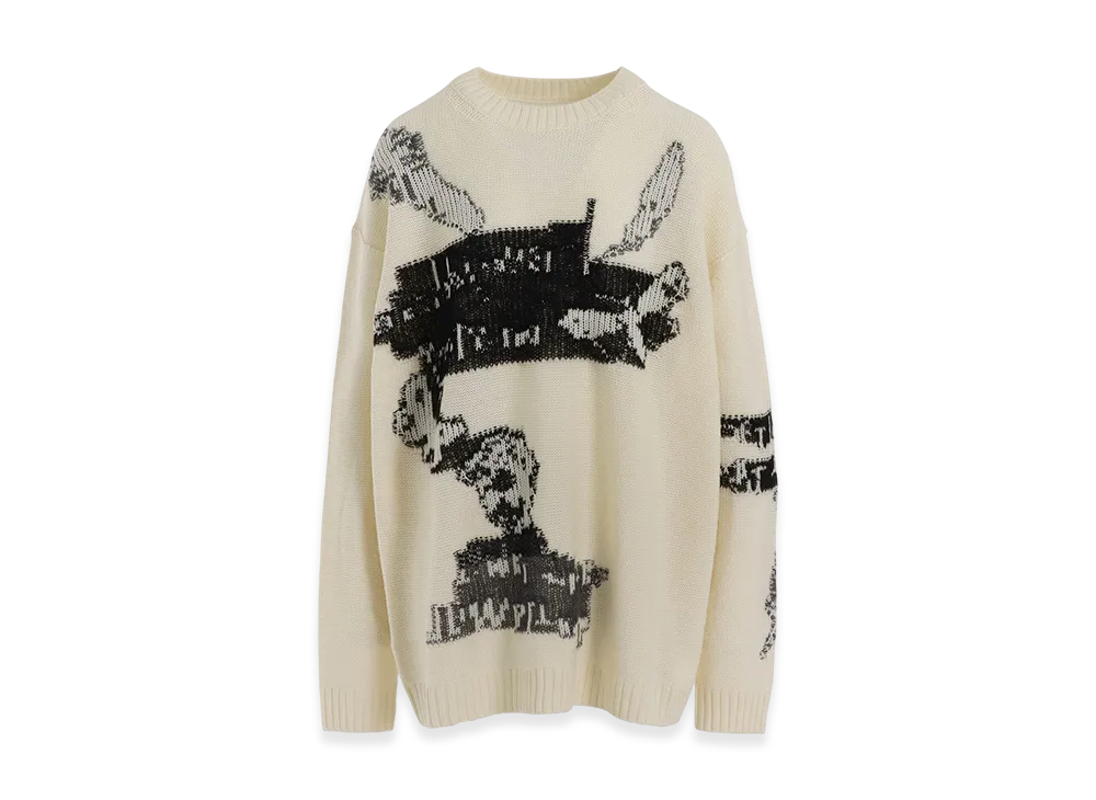 Y's Reversible Intarsia W Jq Pullover "Off White"