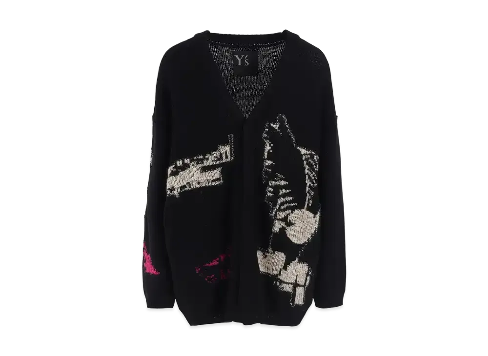 Y's Reversible Intarsia W Jq Cardigan "Black"