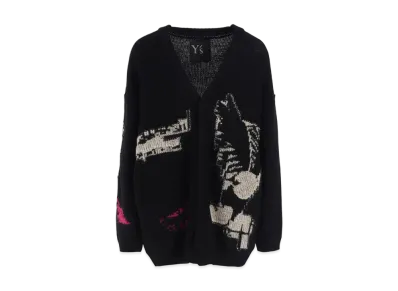 Y's Reversible Intarsia W Jq Cardigan "Black"