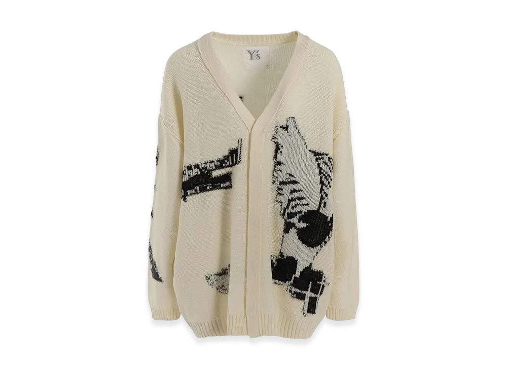 Y's Reversible Intarsia W Jq Cardigan "Off White"