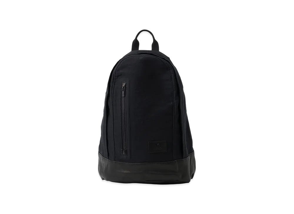 Y's Cotton Linen Twill / Leather Backpack "Black"