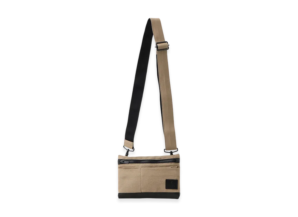 Y's Cotton Linen Twill / Leather Sacoche "Beige"