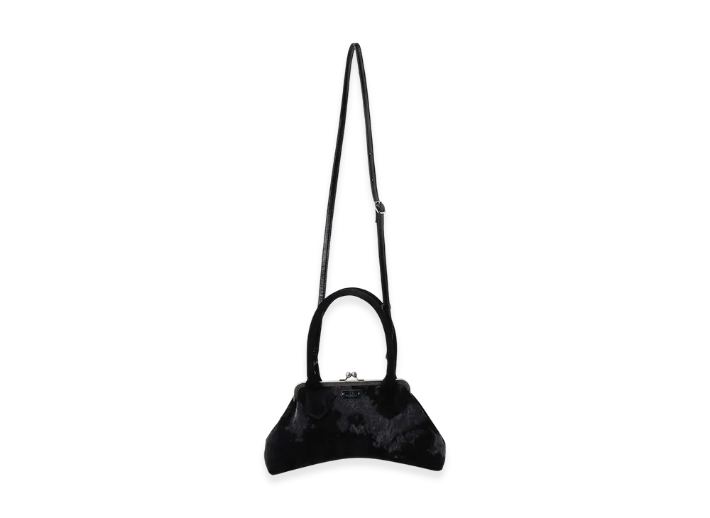 Y's Discharge-Printed Velvet Curvy Bag L "Black"