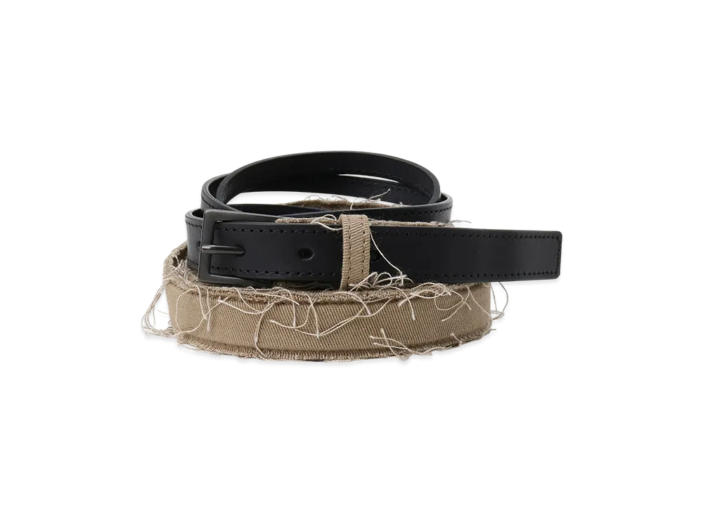 Y's Leather/Cotton Twill Double Belt "Beige"