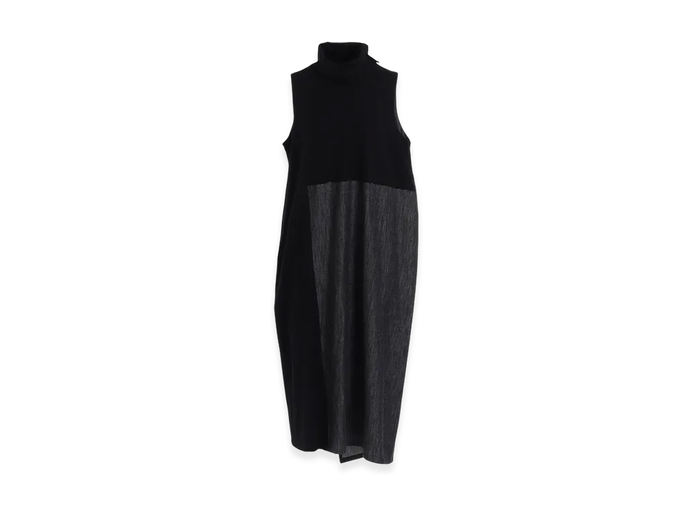 Y's Denim Combination High Neck Dress "Black"
