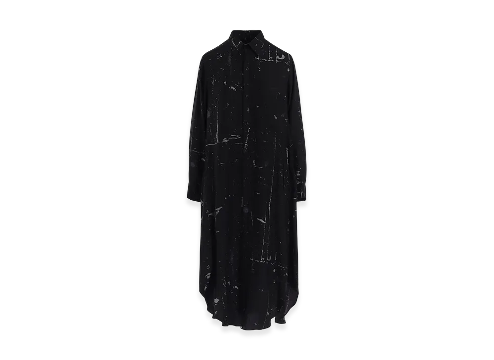 Y's Angel-Print Dungaree Twill Shirt Dress "Black"