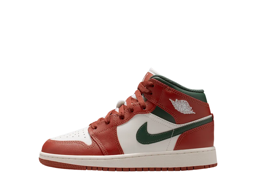 ナイキ GS エアジョーダン1 ミッド "セイル/ピュアプラチナム/レッドストーン/ミッドナイトグリーン" (キッズ)