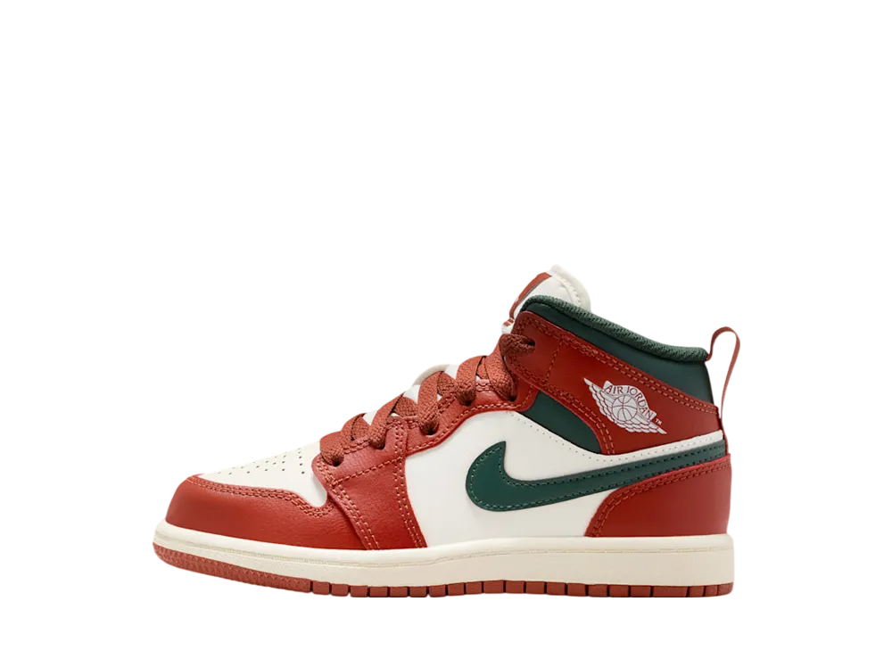 ナイキ PS ジョーダン1 ミッド "セイル/ピュアプラチナム/レッドストーン/ミッドナイトグリーン" (キッズ)