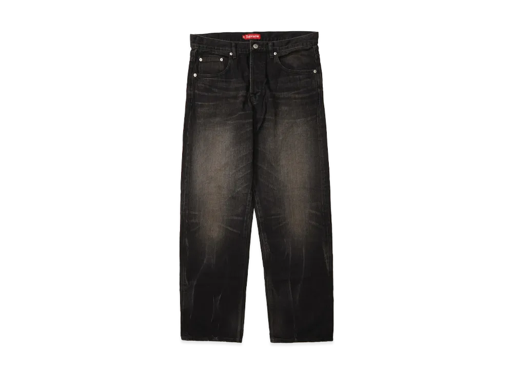 Supreme Distressed Loose Fit Selvedge Jean "Washed Black" (25SS)