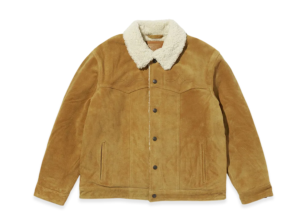 LEVI'S Leather Collection Western Suede Sherpa Trucker Jacket "Brown"