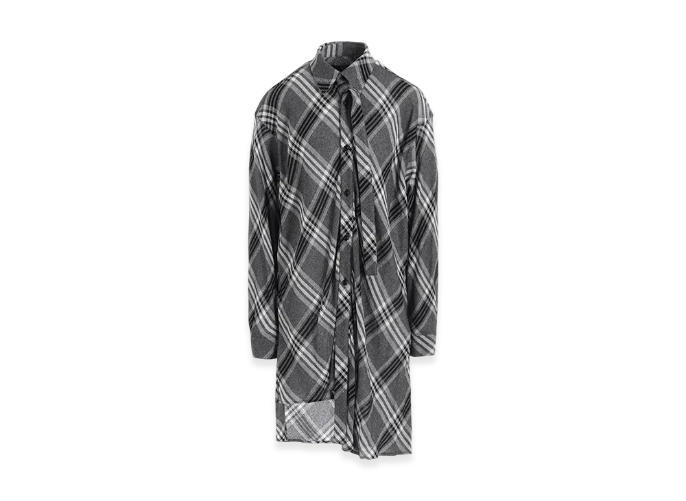 Y's Gauze Plaid Hanging Placket Blouse "Grey"