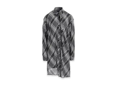 Y's Gauze Plaid Hanging Placket Blouse "Grey"