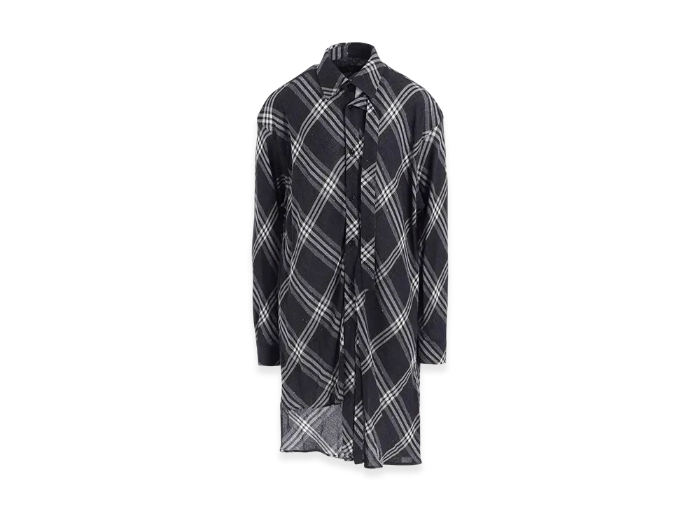 Y's Gauze Plaid Hanging Placket Blouse "Navy"