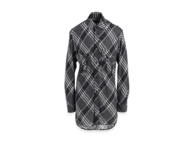Y's Gauze Plaid Shoulder Loop Blouse "Grey"