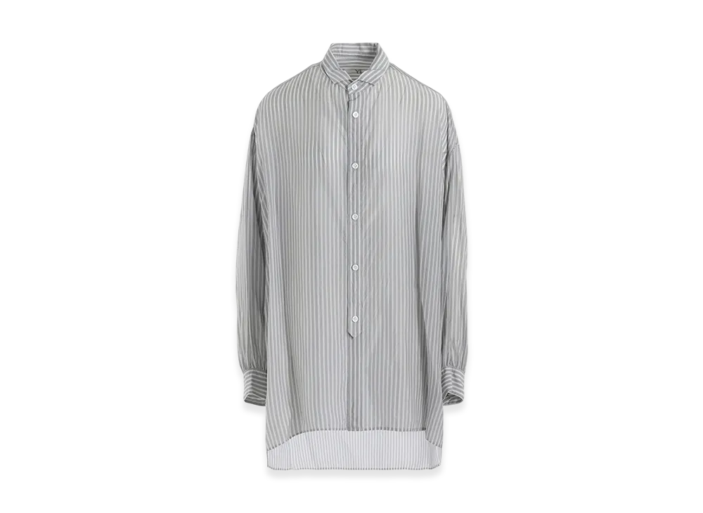 Y's Cupro Stripe Design Collar Big Blouse "Blue Grey"