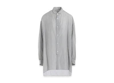 Y's Cupro Stripe Design Collar Big Blouse "Blue Grey"